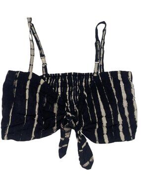Y2K Beachy Tie Dye Crop Top Smocked Ruffle Boho Summer Bralette Black Cream S